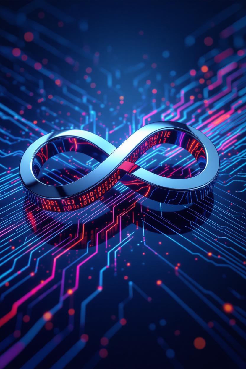 Code X DNA - Infinity symbol with binary code on circuit board